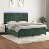 Boxspring met matras en LED fluweel donkergroen 160x200 cm