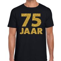 75 jaar goud glitter verjaardag/jubilieum kado shirt zwart heren - thumbnail