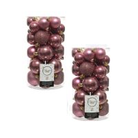 60x Oud roze kerstballen 4 - 5 - 6 cm kunststof - thumbnail