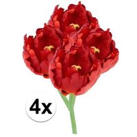 4x Rode tulp deluxe Kunstbloemen 25 cm