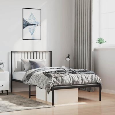 Bedframe met hoofdbord metaal zwart 100x200 cm Bedframe met hoofdbord metaal zwart 100x200 cm