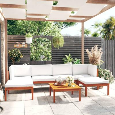 7-delige Loungeset met kussens massief acaciahout crèmekleurig