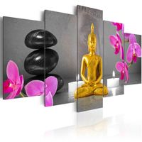 Schilderij - Zen: gouden Boeddha , 5 luik