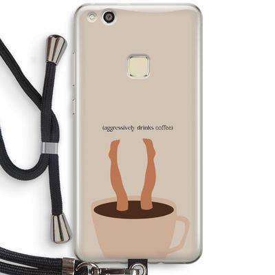 Aggressively drinks coffee: Huawei Ascend P10 Lite Transparant Hoesje met koord