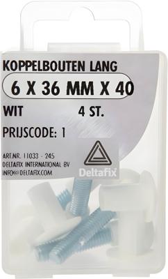 Koppelbout lang 6x36mm wit 4st - Deltafix
