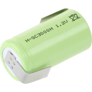 Mexcel -SC3000H Speciale oplaadbare batterij Sub-C Geschikt voor hoge temperaturen, Z-soldeerlip, Flat-top NiMH 1.2 V 3000 mAh