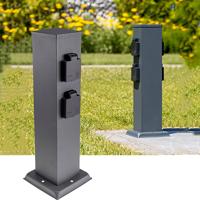 Buitenstopcontact 2 zijden dubbel (4x) op 47cm zuil zwart IP44 - tuincontactdoos - stekkerverdeler buiten