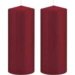 Cilinderkaars/stompkaars - 2x - bordeauxrood - 8 x 20 cm - 119 branduren