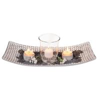 Kaarsenplateau met windlicht en theelichtjes - wit/grijs - hout - 38 x 16 cm Kaarsenplateau met windlicht en theelichtjes - wit/grijs - hout - 38 x 16 cm