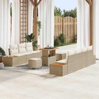 10-delige tuinset met kussens in beige van poly rattan en acacia