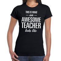 Cadeau t-shirt voor dames - awesome teacher - docent/lerares bedankje - juffendag - zwart - thumbnail
