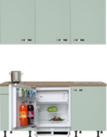kitchenette 180 cm groen met stelpoten en inbouw koelkast met of zonder wandkasten RAI-409 - thumbnail
