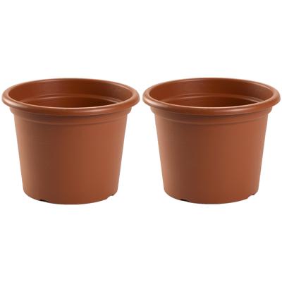 Plasticforte Plantenpot - 2x - bruin - rond - D25 x H19 cm - kunststof