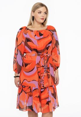 Yoek Wijde jurk met ceintuur | Oranje | Maat 58/60