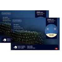 Lumineo kerstverlichting - 2x - lichtnet - 200 LED - warm wit - 100 x 260 cm - netverlichting