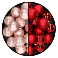 32x stuks kunststof kerstballen mix van lichtroze en rood 4 cm - thumbnail