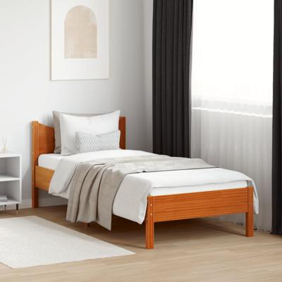 Bedframe zonder matras massief grenenhout wasbruin 90x200 cm