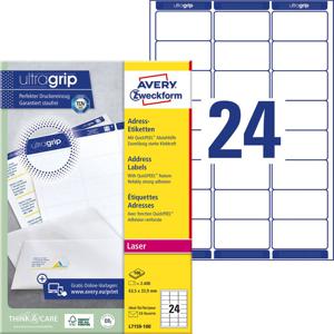 Avery-Zweckform L7159-100 Adresetiketten 63.5 x 33.9 mm Papier Wit 2400 stuk(s) Permanent hechtend Inkjet, Laser (zwart/wit), Laser (kleur), Kopiëren