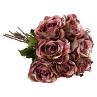 Kunstbloemen boeket roos Glamour - 8x - donker roze - satijn - 61 cm - decoratie bloemen