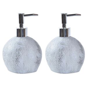 2x stuks zeeppompje/dispenser kunststeen/rvs in kleur cement grijs 15 cm