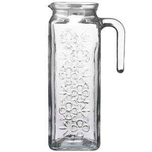 Waterkan/sapkan karaf - gedecoreerd glas - transparant - met kunststof deksel - 1.2 liter