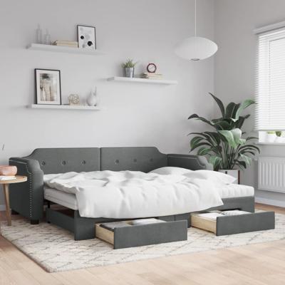 Slaapbank onderschuifbed en lades 90x190 cm stof donkergrijs