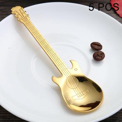 5 stuks Creative RVS gitaar vorm koffie lepel mengen lepel (goud)