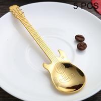 5 stuks Creative RVS gitaar vorm koffie lepel mengen lepel (goud)