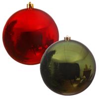 Decoris Grote kerstballen - 2x - rood - donkergroen - D20 cm - kunststof - onbreekbaar