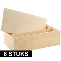 6x Houten wijnkist/verpakking met schuifdeksel 35,5x20x10,8 cm