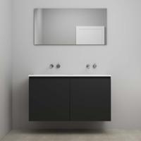 On-Line Badkamermeubelset - 120 cm - Voorgemonteerd - Greeploos 2 Deuren - Acryl Wastafel - zonder Kraangat - Spiegel - Mat Zwart