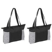 2x stuks strandtas/shopper zwart/wit met streepmotief 44 cm