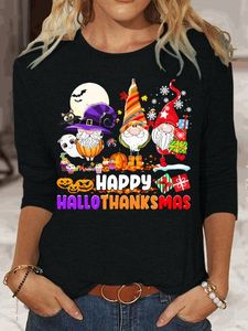 Womens Funny Hallothanksmas Gnome Holiday Top