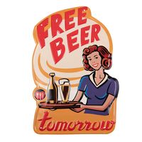 Clayre & Eef Wanddecoratie 40x60 cm Rood Blauw Ijzer Free Beer tomorrow Muurdecoratie Rood Muurdecoratie - thumbnail