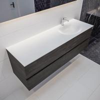 Mondiaz Vica Moon badmeubel eiken donker bruin 150 cm 4 lades solid surface enkele spoelbak rechts 1 kraangat - thumbnail