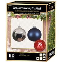 95 stuks Kerstballen mix zilver-donkerblauw voor 150 cm boom - thumbnail