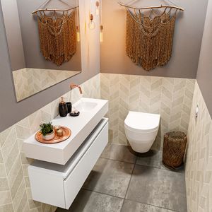 Toiletmeubel Mondiaz Andor | 100 cm | Meubelkleur Talc | Lex vrijhangend wastafel Talc Rechts | Zonder kraangat