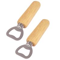 Flessenopener - 2x - RVS - eikenhout - 14 cm - bieropener