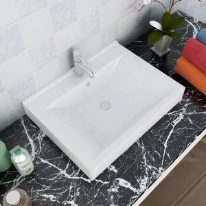 VidaXL Wastafel met kraangat rechthoekig 60x46 cm keramiek wit
