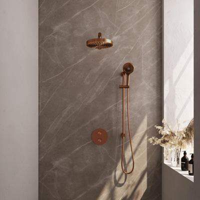 BRAUER Stripe Thermostatische Inbouw Regendouche - 3-weg - rond - 25cm douchekop - rechte muurarm - 3-standen handdouche - doucheslang - geïntegreerde glijstang - koper geborsteld PVD 5-GK-455