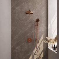 BRAUER Stripe Thermostatische Inbouw Regendouche - 3-weg - rond - 25cm douchekop - rechte muurarm - 3-standen handdouche - doucheslang - geïntegreerde glijstang - koper geborsteld PVD 5-GK-455
