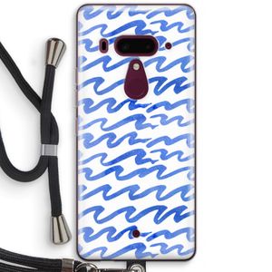 Blauwe golven: HTC U12+ Transparant Hoesje met koord