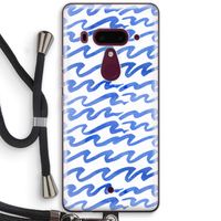 Blauwe golven: HTC U12+ Transparant Hoesje met koord