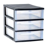 Ladenkast/bureau organizer zwart stapelbaar A4 met 3x lades L26 x B36 x H28 cm - thumbnail