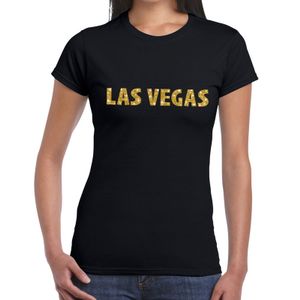 Las Vegas gouden glitter tekst t-shirt zwart dames