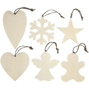 Kersthangers figuurtjes - 6x st - hout - 9 tot 11 cm - kerstornamenten - kerstboomversiering