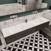 Mondiaz Lush Cloud badmeubel eiken donker bruin 180 cm 2 lades solid surface dubbele spoelbak zonder kraangat