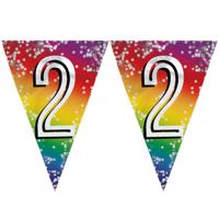 Boland Vlaggenlijn 2 jaar versiering - 2x stuks - vlaggetjes - slinger - 6 meter - Glitter folie