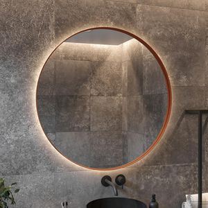 Spiegel BWS Star Rond met LED 60 cm Koper Roze