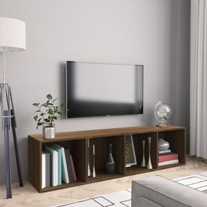 Boekenkast/tv-meubel 143x30x36 cm bewerkt hout bruineikenkleur